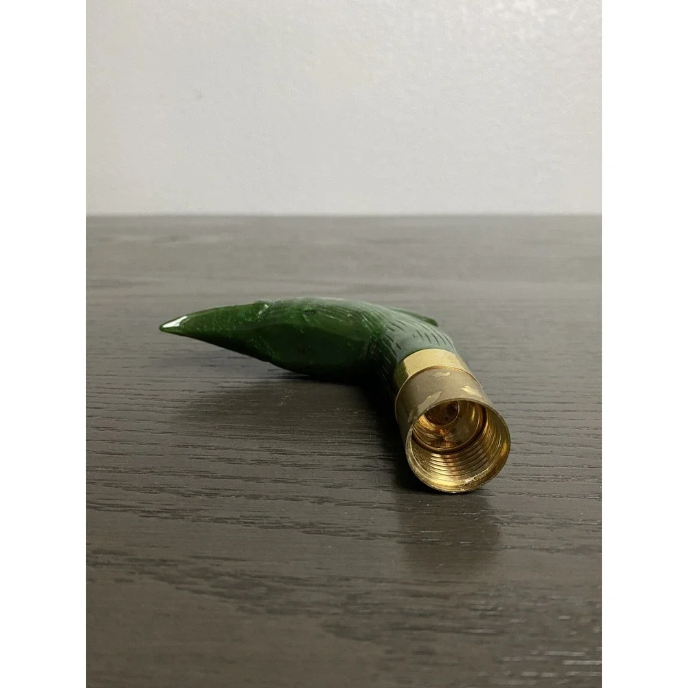 Antique Carved Jadeite Bird of Prey Brass Walking Stick Raptor Cane Eagle